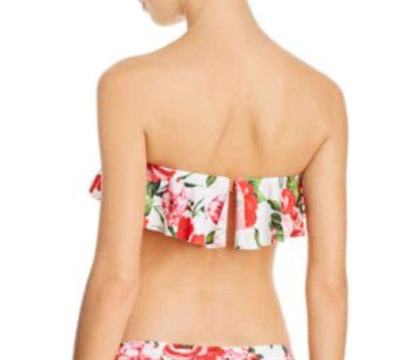 MILLY Women's Ruffle Bandeau White Red Floral Swim Top Large $135 NEW - Picture 5 of 5
